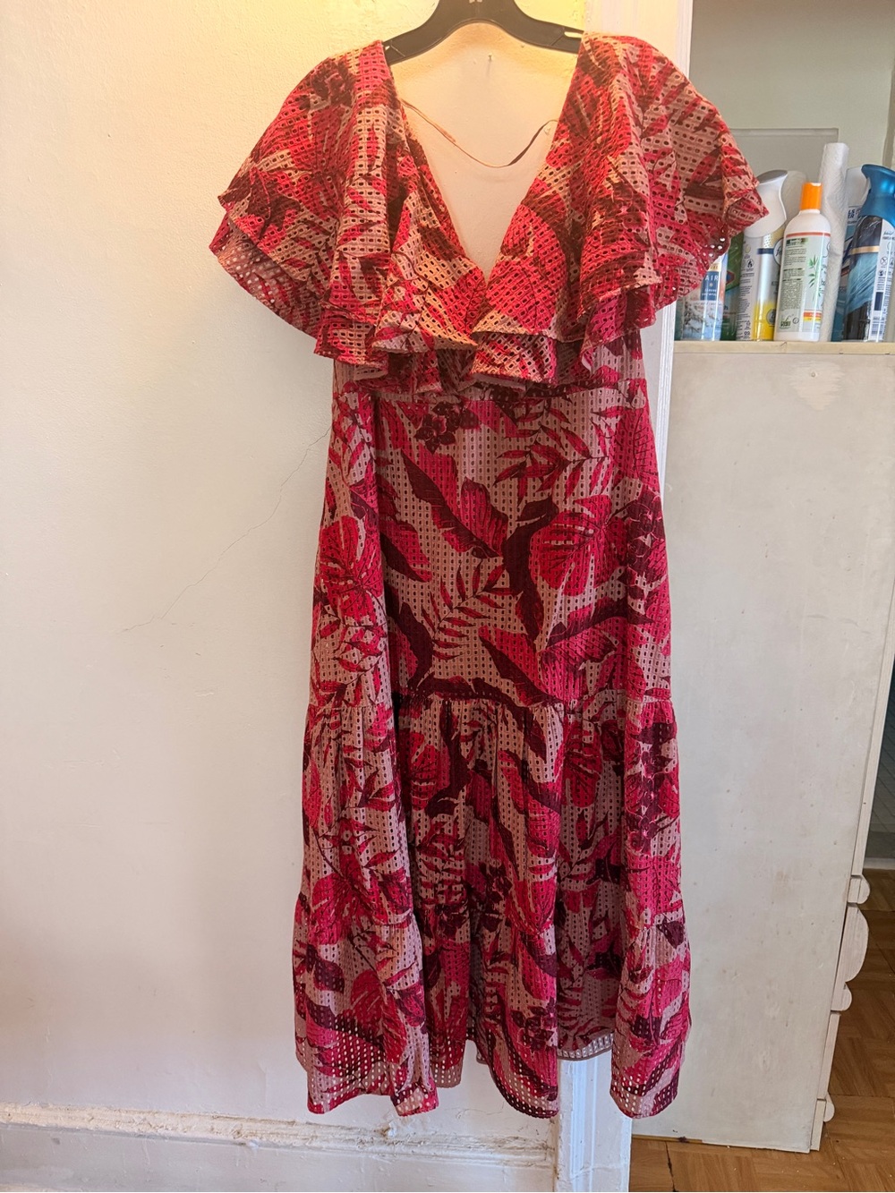 Floral Red Ruffle Maxi Dress - Picture 7 of 10